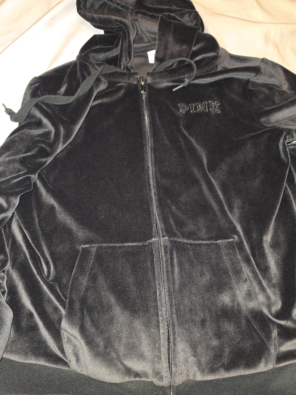 PINK Victoria's Secret Black Velvet Full-Zip Hoodie
